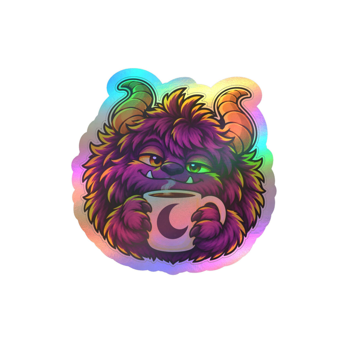 Cute Purple Monster Coffee Sticker — Kiss-Cut Vinyl Decal