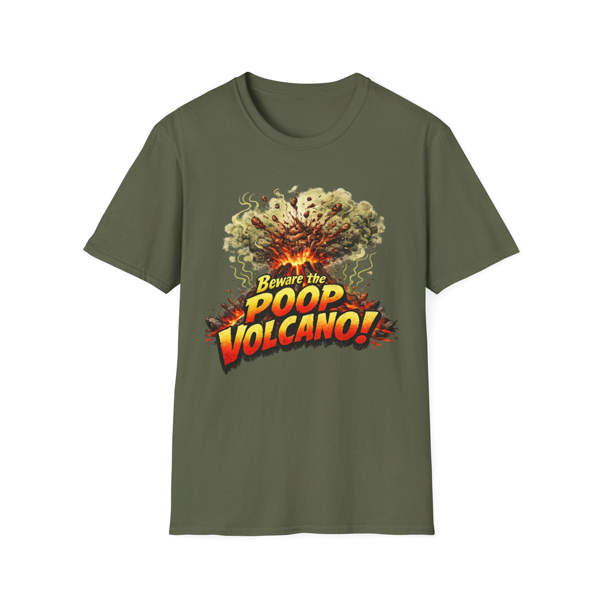 T-Shirt — "Beware the Poop Volcano!" Funny Graphic Tee