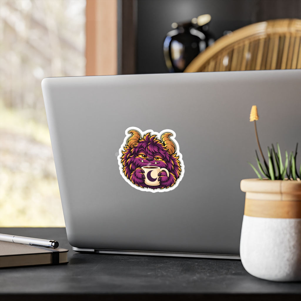 Cute Purple Monster Coffee Sticker — Kiss-Cut Vinyl Decal