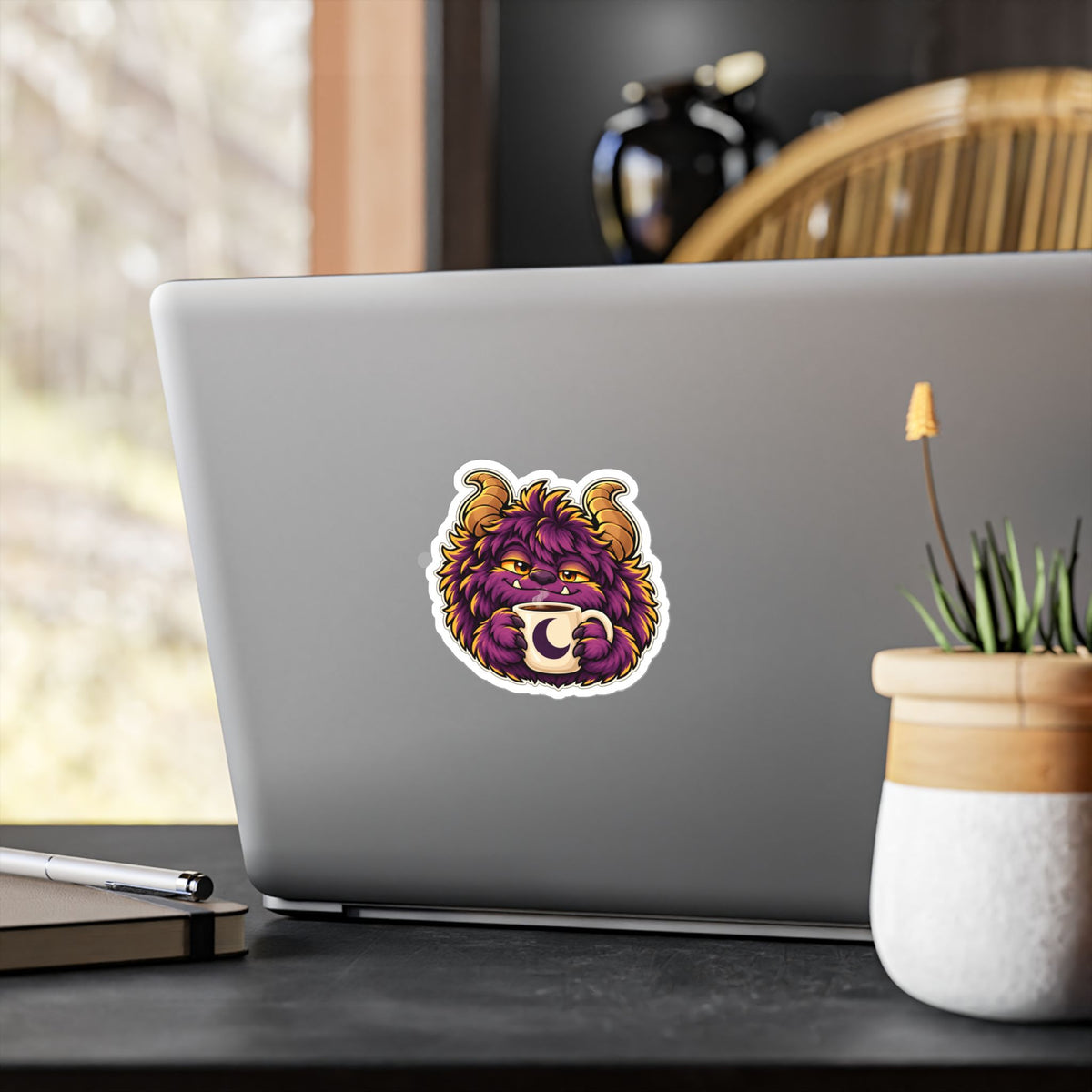 Cute Purple Monster Coffee Sticker — Kiss-Cut Vinyl Decal
