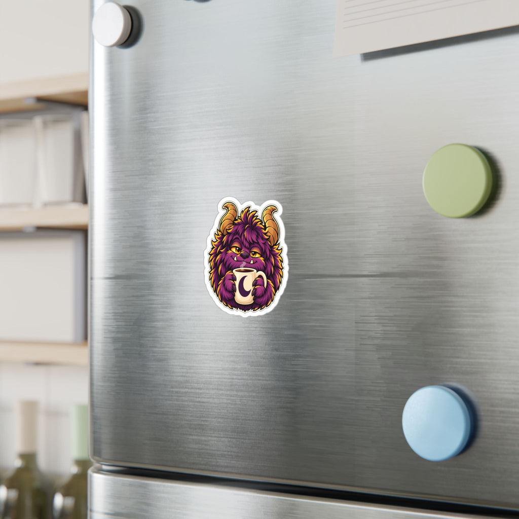 Cute Purple Monster Coffee Sticker — Kiss-Cut Vinyl Decal