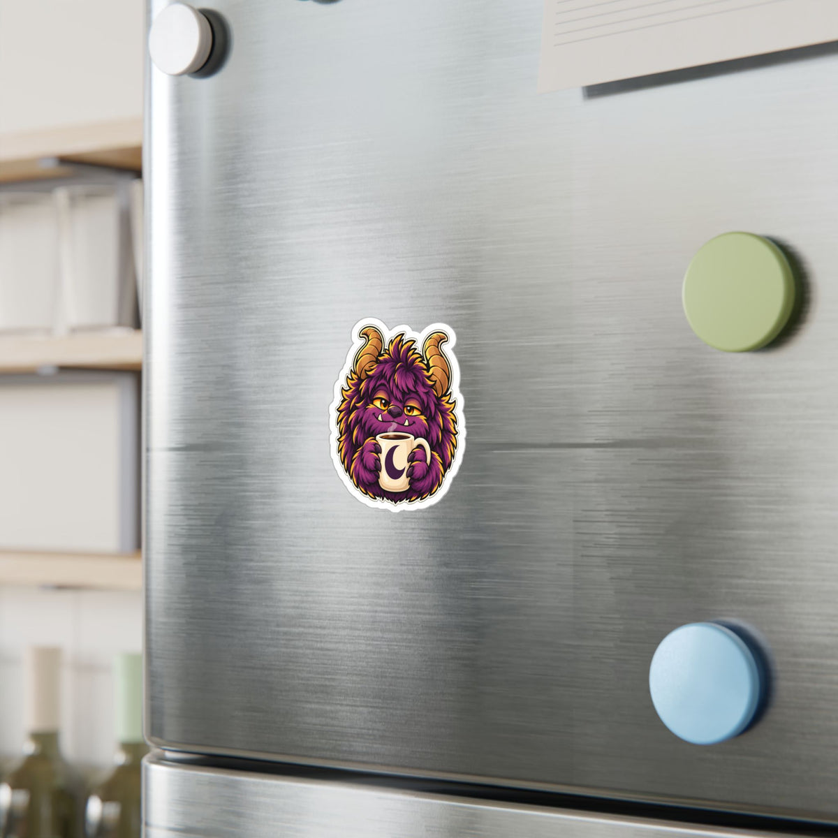 Cute Purple Monster Coffee Sticker — Kiss-Cut Vinyl Decal