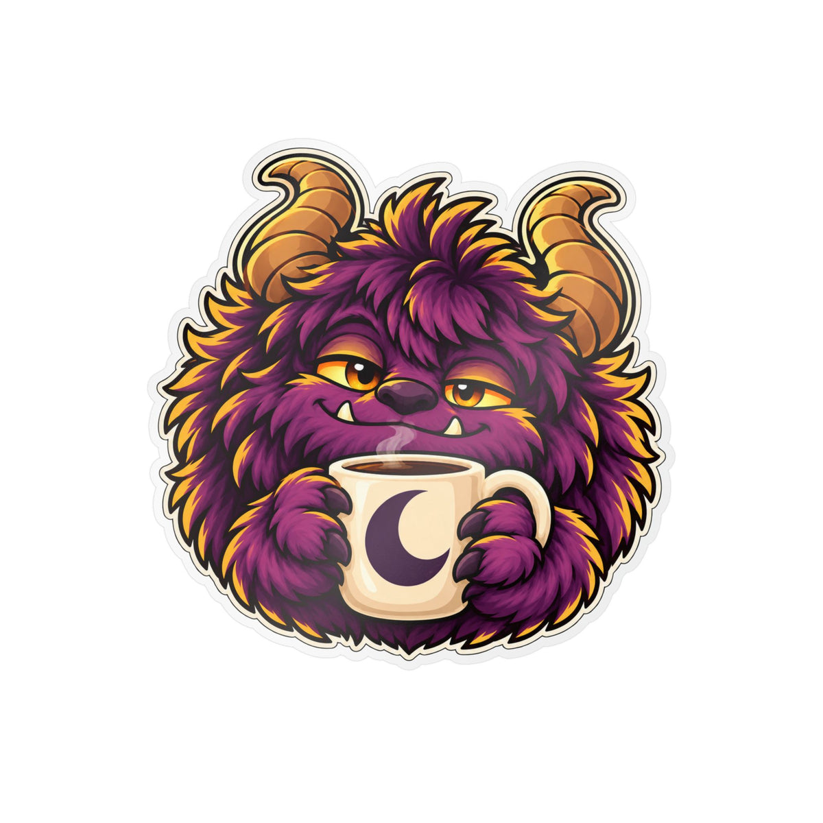 Cute Purple Monster Coffee Sticker — Kiss-Cut Vinyl Decal