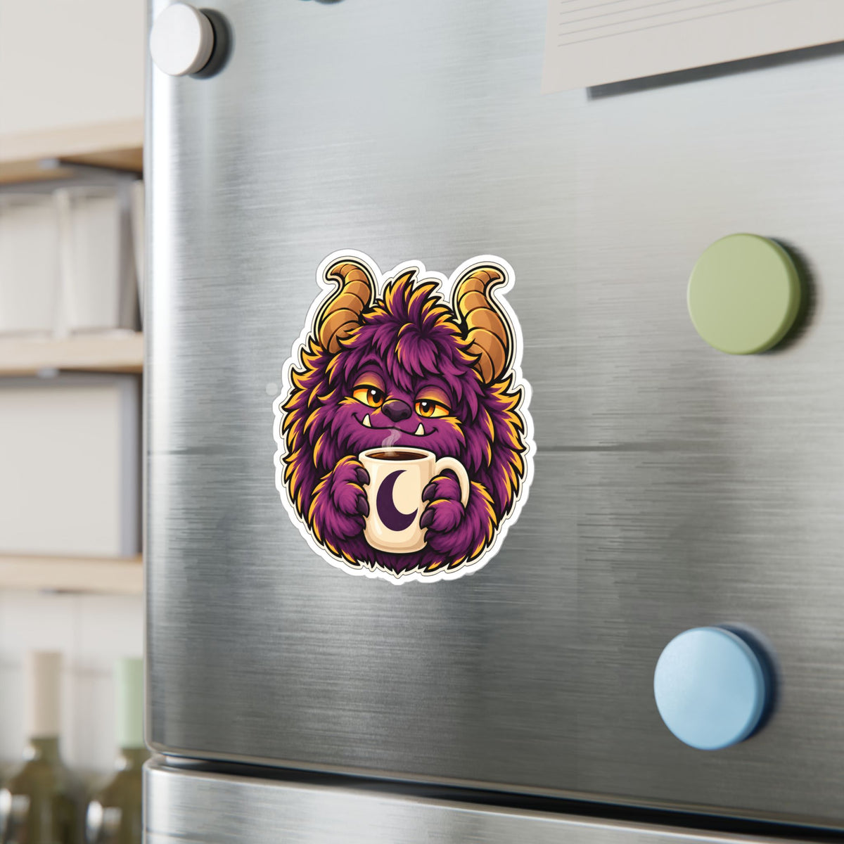 Cute Purple Monster Coffee Sticker — Kiss-Cut Vinyl Decal