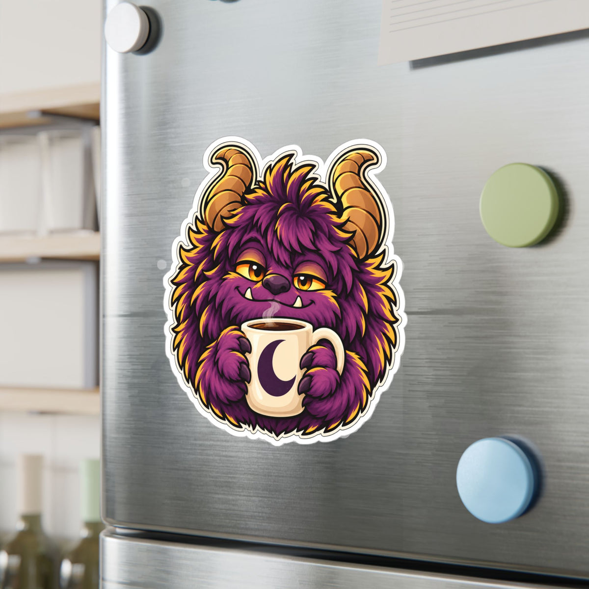 Cute Purple Monster Coffee Sticker — Kiss-Cut Vinyl Decal