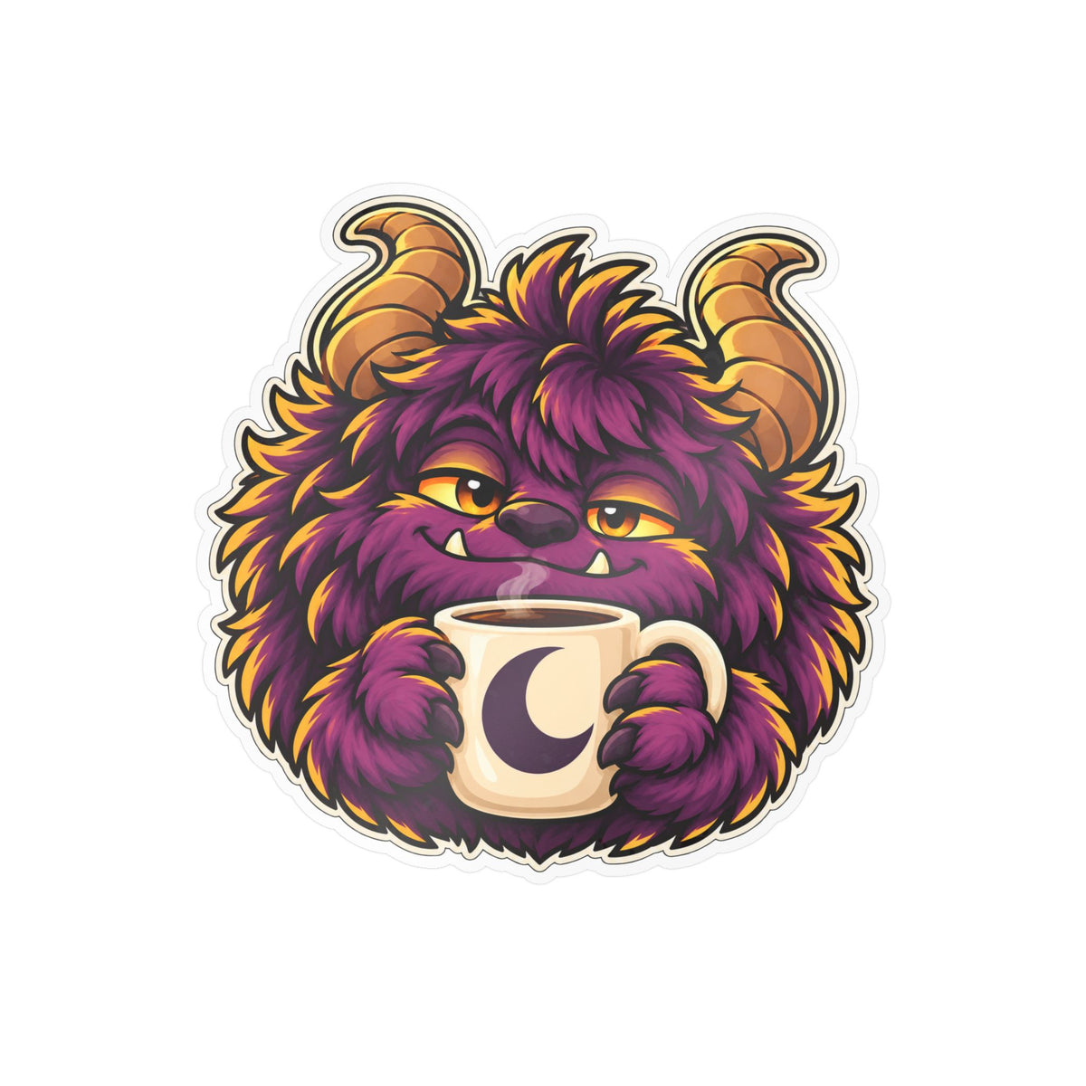 Cute Purple Monster Coffee Sticker — Kiss-Cut Vinyl Decal