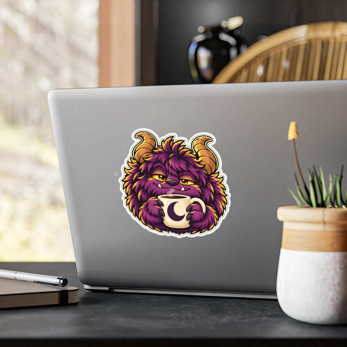 Cute Purple Monster Coffee Sticker — Kiss-Cut Vinyl Decal