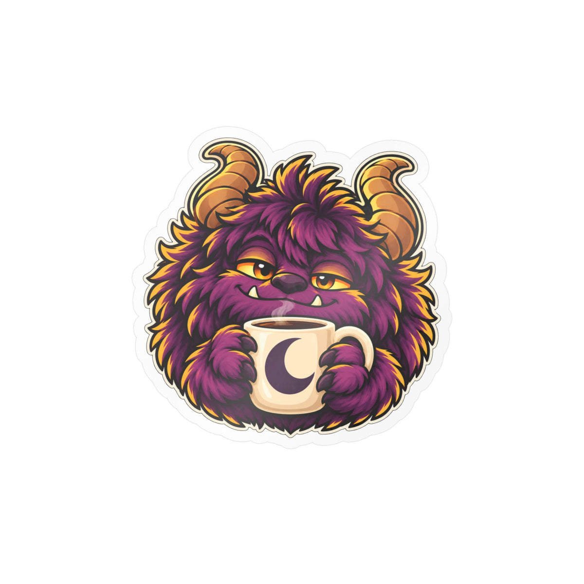 Cute Purple Monster Coffee Sticker — Kiss-Cut Vinyl Decal
