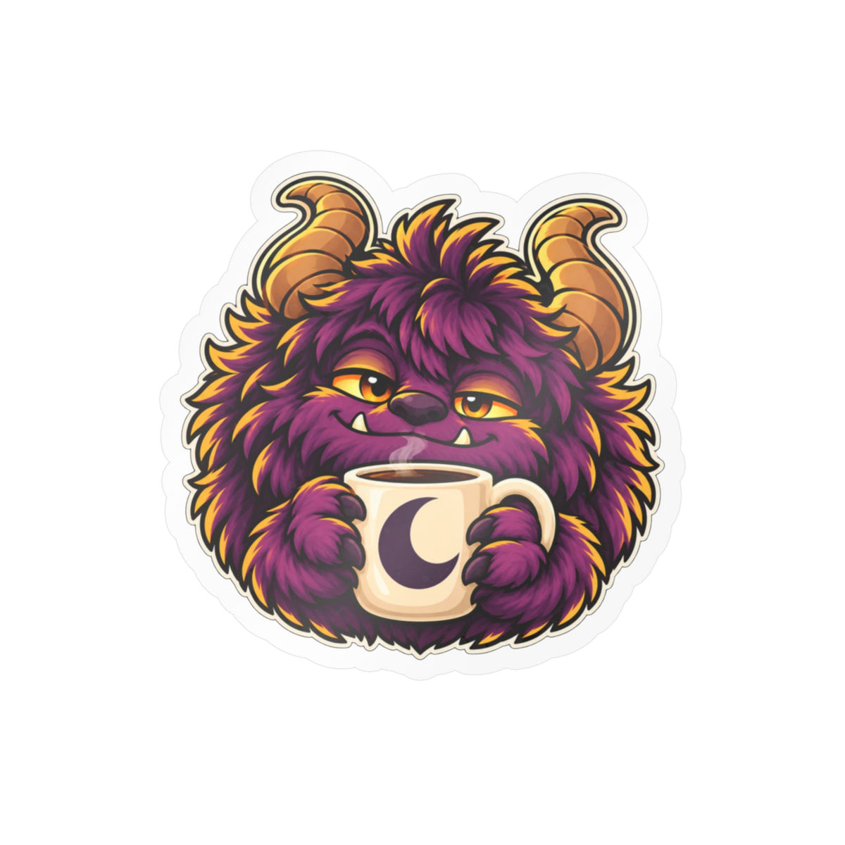 Cute Purple Monster Coffee Sticker — Kiss-Cut Vinyl Decal