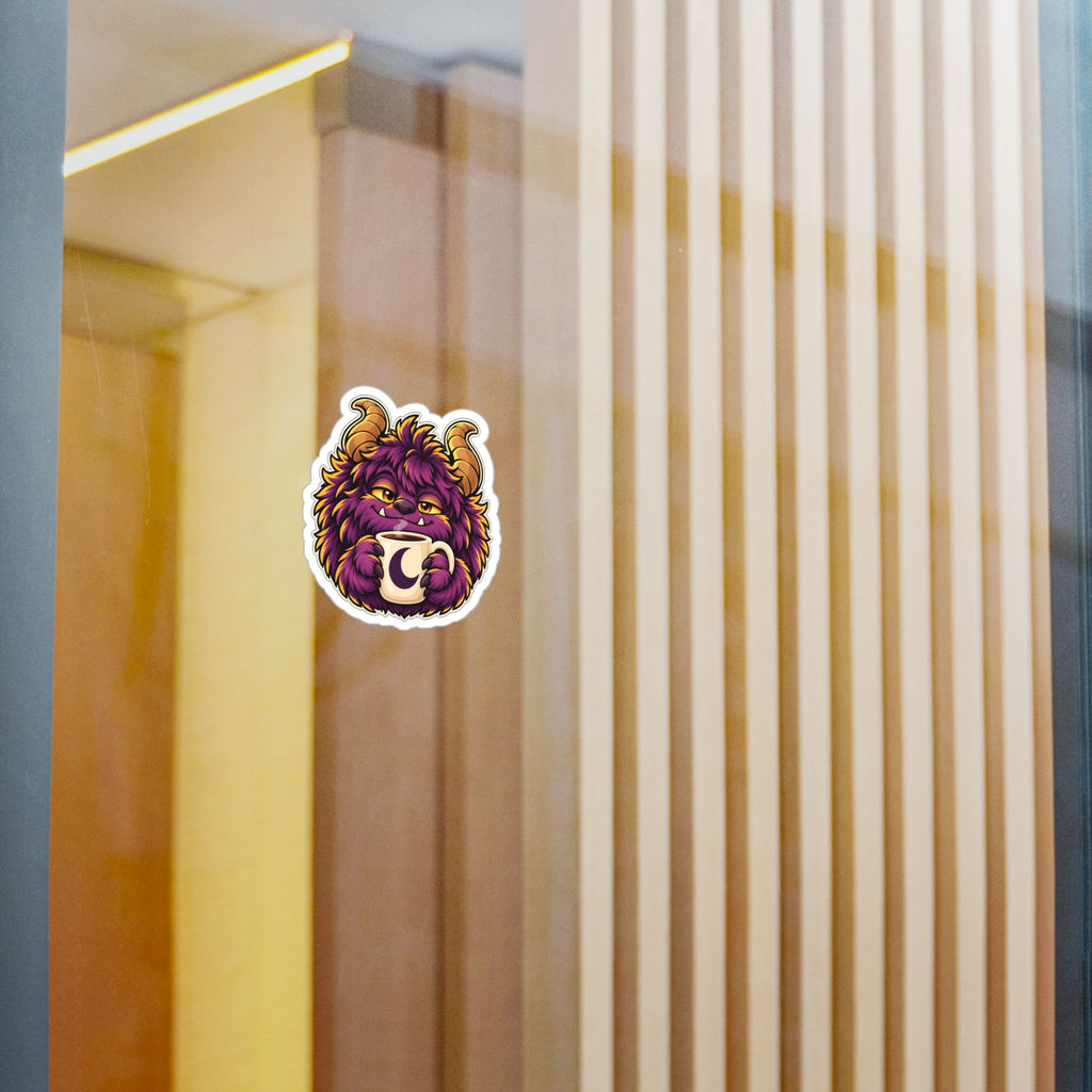 Cute Purple Monster Coffee Sticker — Kiss-Cut Vinyl Decal