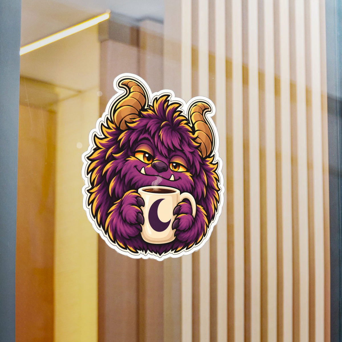 Cute Purple Monster Coffee Sticker — Kiss-Cut Vinyl Decal