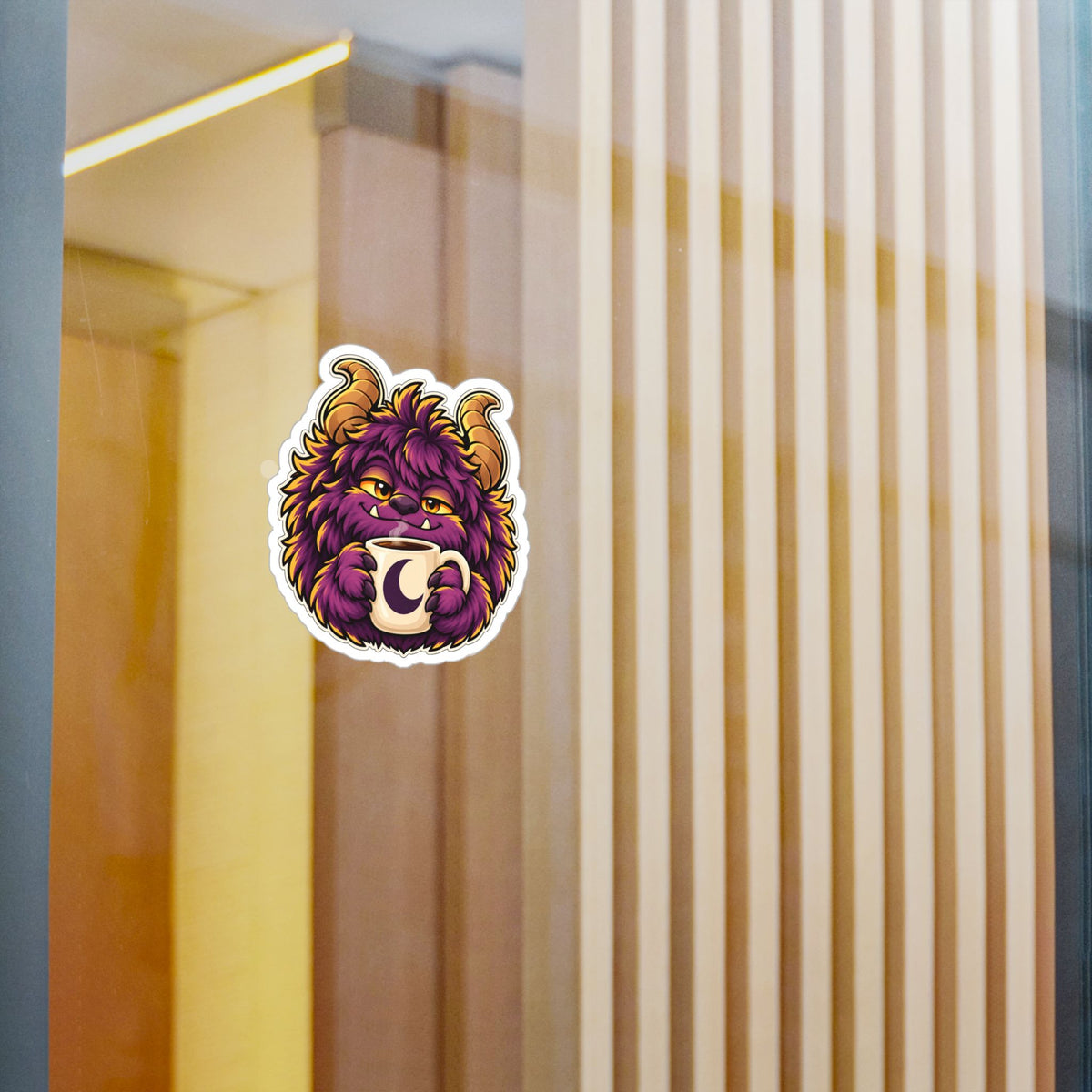 Cute Purple Monster Coffee Sticker — Kiss-Cut Vinyl Decal