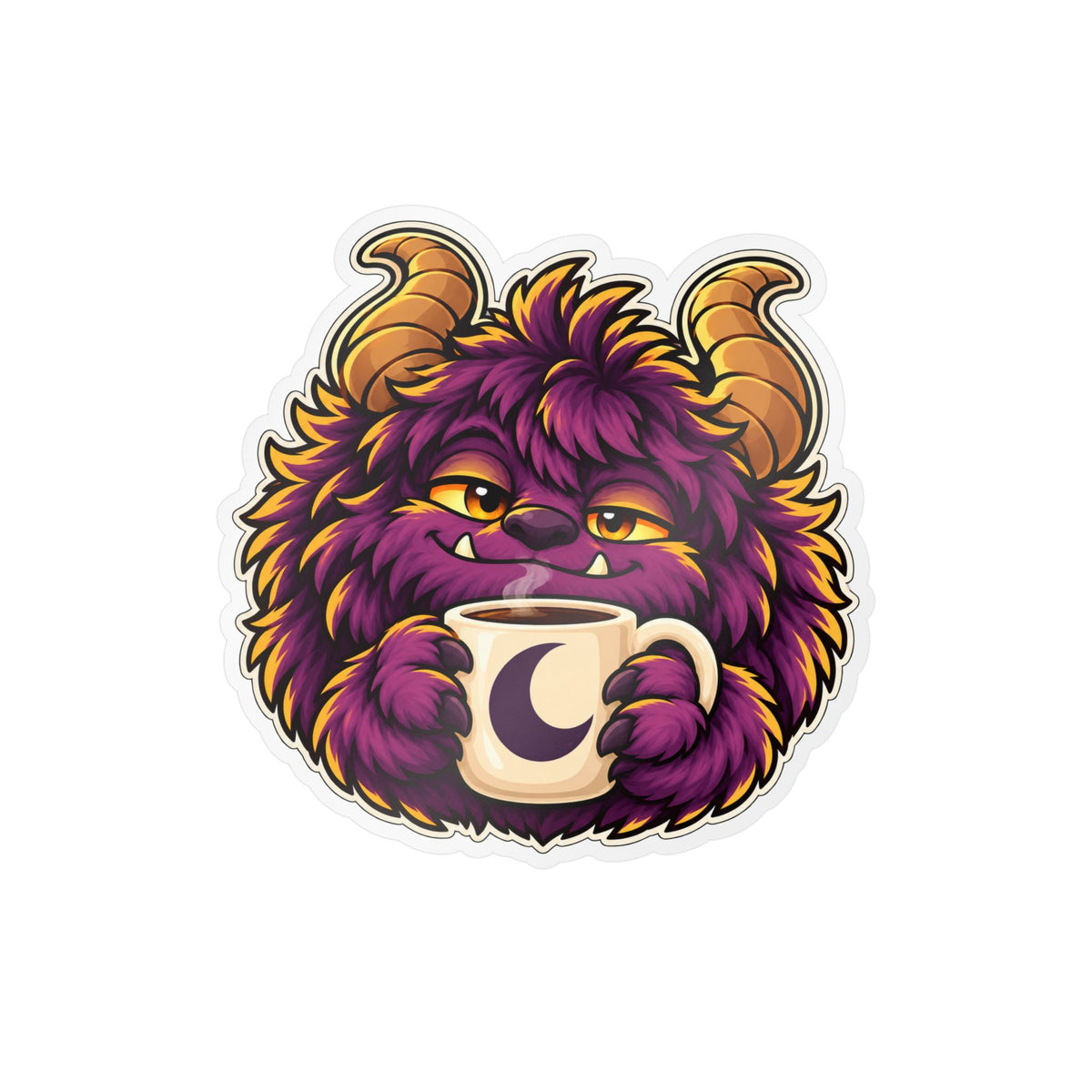 Cute Purple Monster Coffee Sticker — Kiss-Cut Vinyl Decal