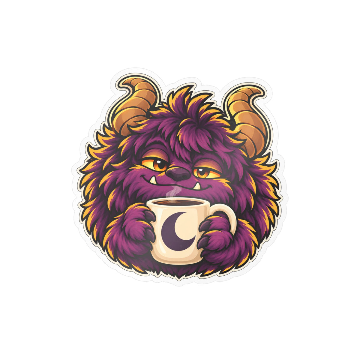 Cute Purple Monster Coffee Sticker — Kiss-Cut Vinyl Decal