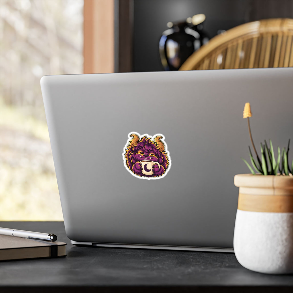 Cute Purple Monster Coffee Sticker — Kiss-Cut Vinyl Decal