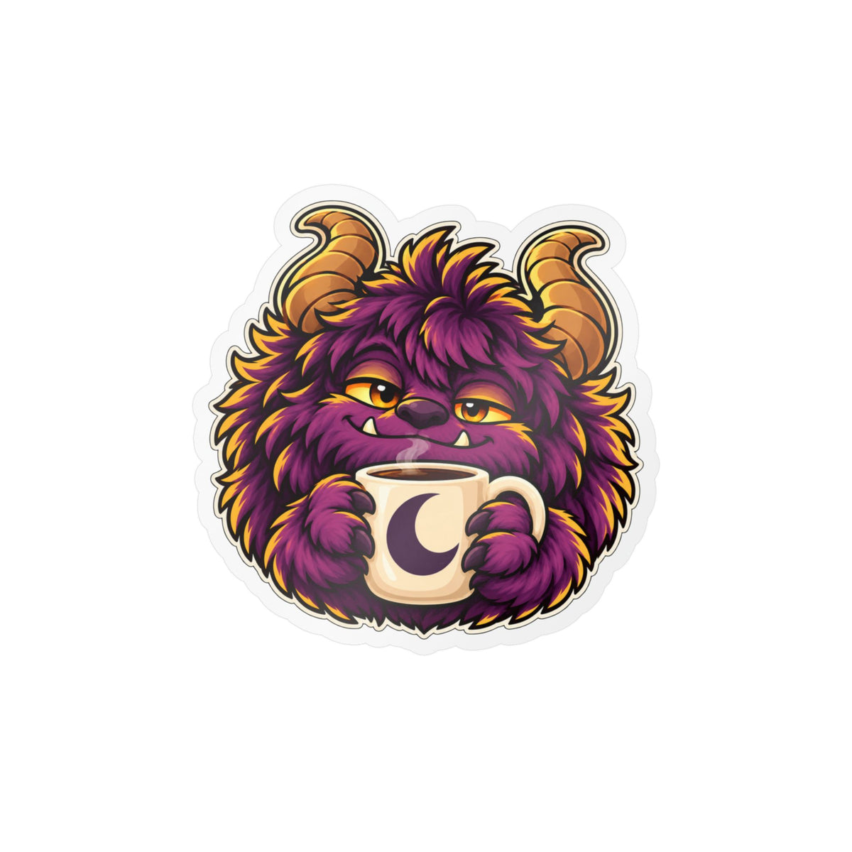 Cute Purple Monster Coffee Sticker — Kiss-Cut Vinyl Decal