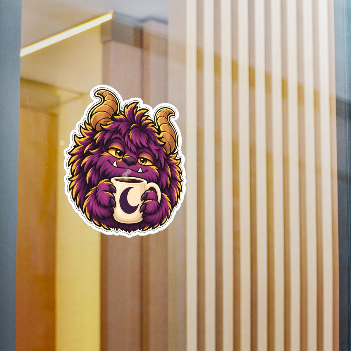 Cute Purple Monster Coffee Sticker — Kiss-Cut Vinyl Decal