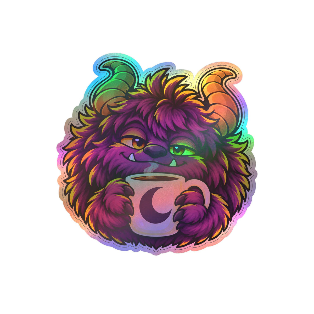 Cute Purple Monster Coffee Sticker — Kiss-Cut Vinyl Decal