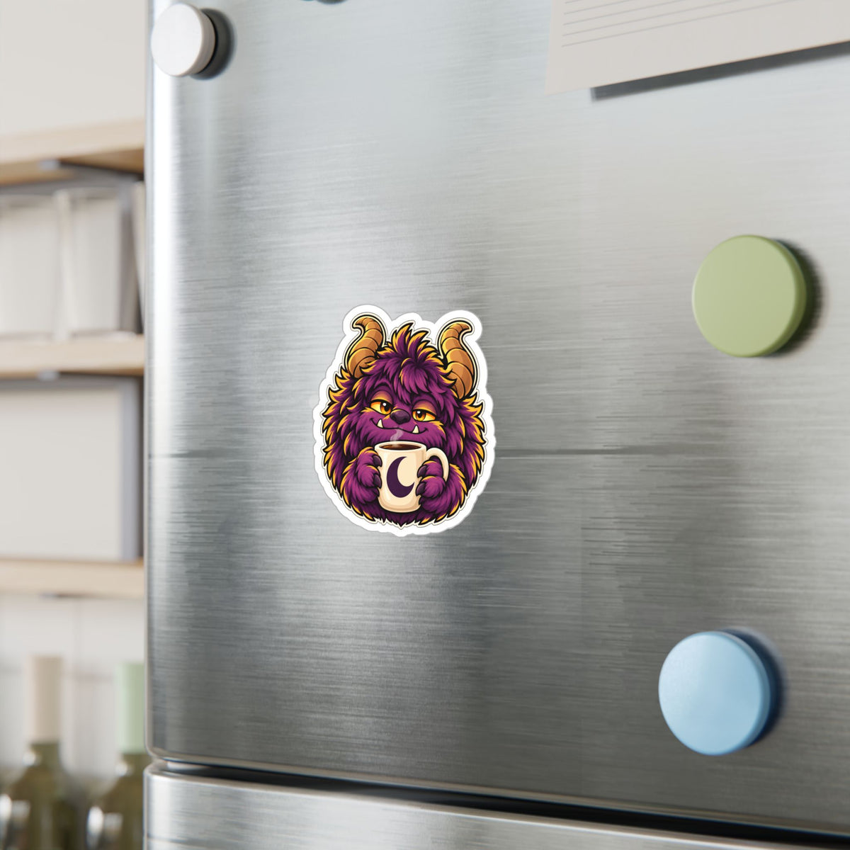 Cute Purple Monster Coffee Sticker — Kiss-Cut Vinyl Decal
