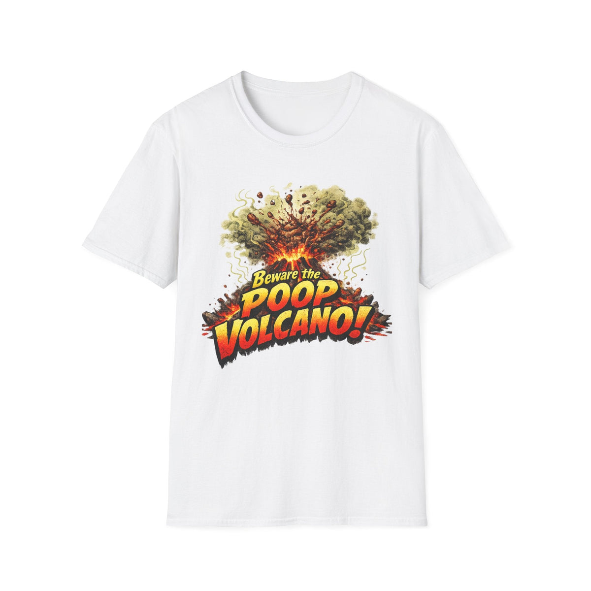 T-Shirt — "Beware the Poop Volcano!" Funny Graphic Tee