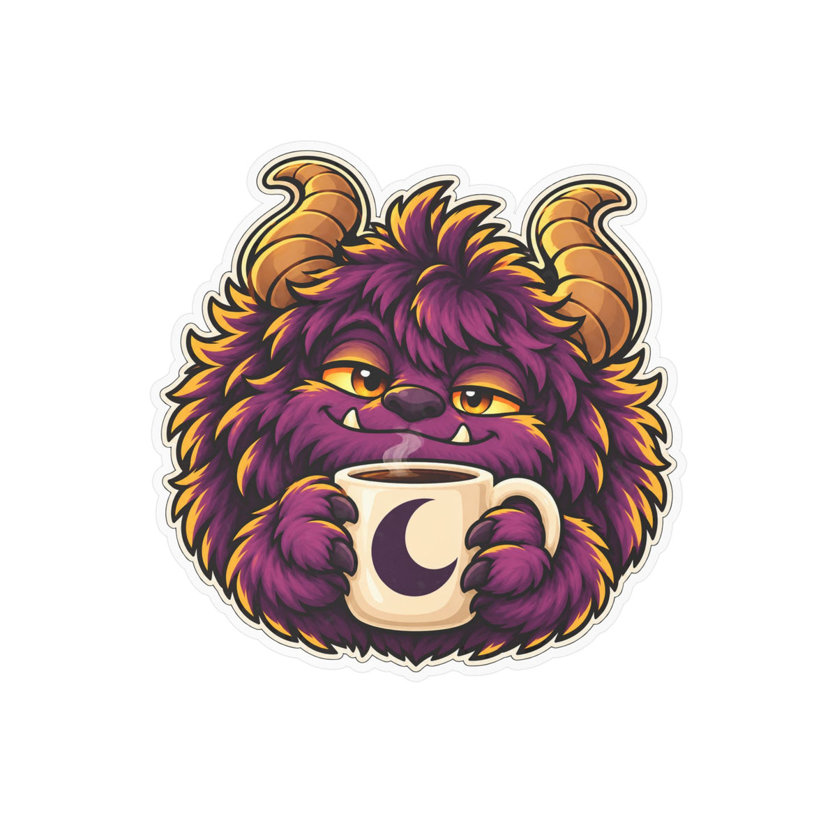 Cute Purple Monster Coffee Sticker — Kiss-Cut Vinyl Decal